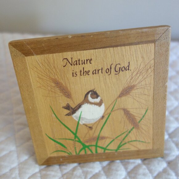 Vtg Korea Handpainted Wood Bird Wall or Table Display “Nature is the art of God” - Picture 1 of 4